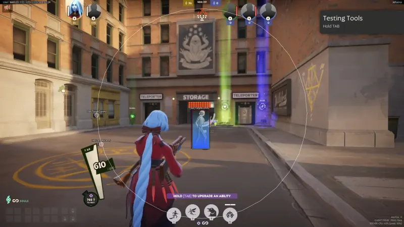Deadlock gameplay screenshot showing an item build recommendation overlay guiding a shop purchase